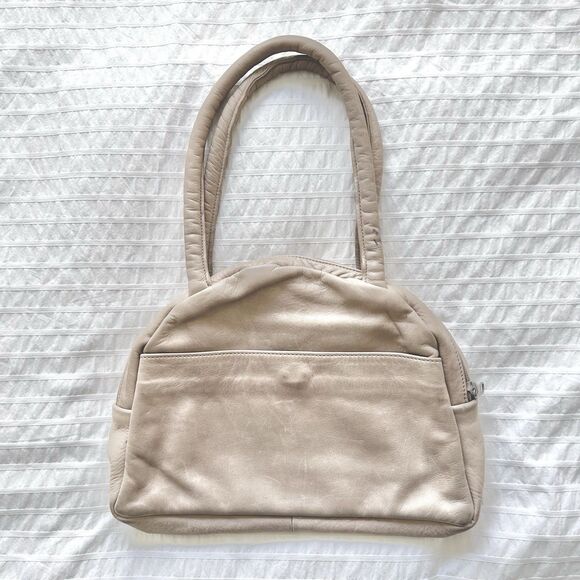 Vintage Julia Duren Beige Leather Handbag Rain Guarded USA Made - Picture 2 of 16